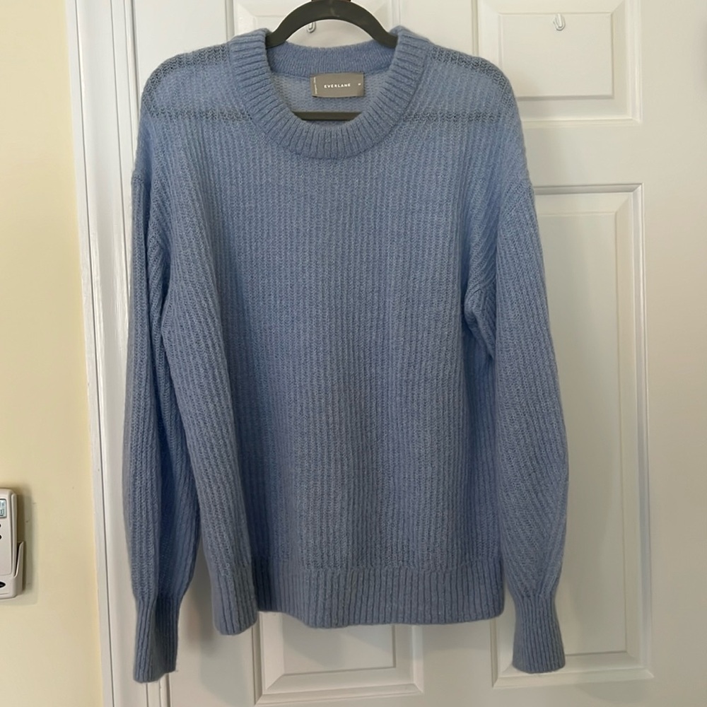 Everlane sweater, alpaca crew, chambray blue, size medium